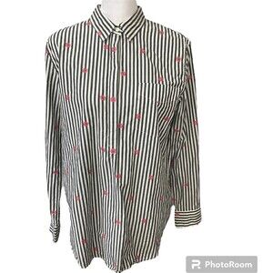 Gap Women Button Up Shirt Gray White Pink Daisy Long Sleeve Classic Fit …